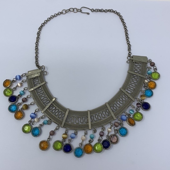 necklace with matt silver metal finish, with colored circles - Picture 4 of 5